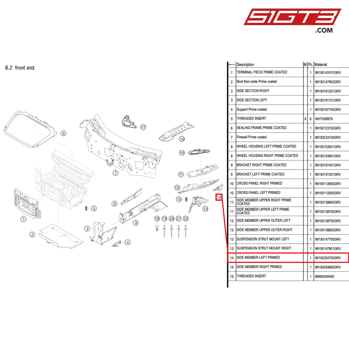 SIDE MEMBER LEFT PRIMED - 99150254700GRV [PORSCHE 718 Cayman GT4 RS Clubsport]