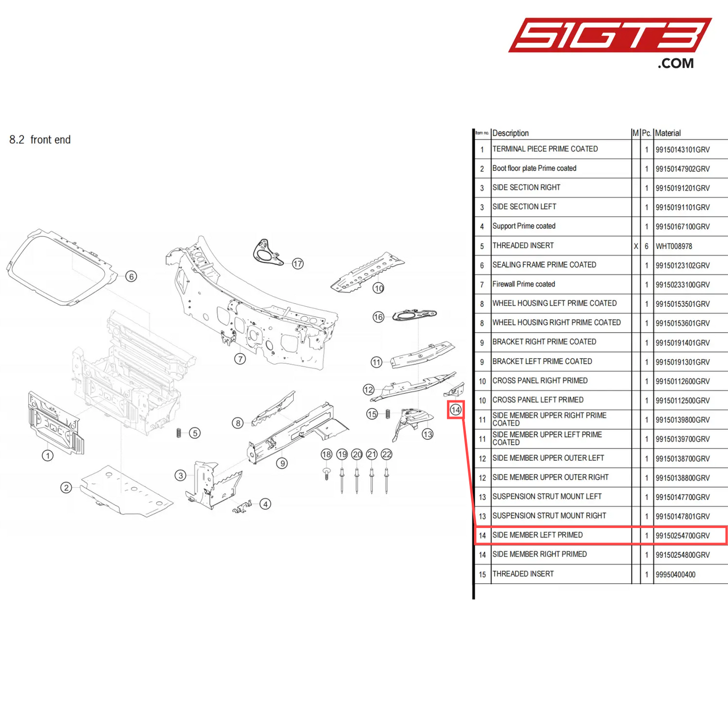 SIDE MEMBER LEFT PRIMED - 99150254700GRV [PORSCHE 718 Cayman GT4 Clubsport]