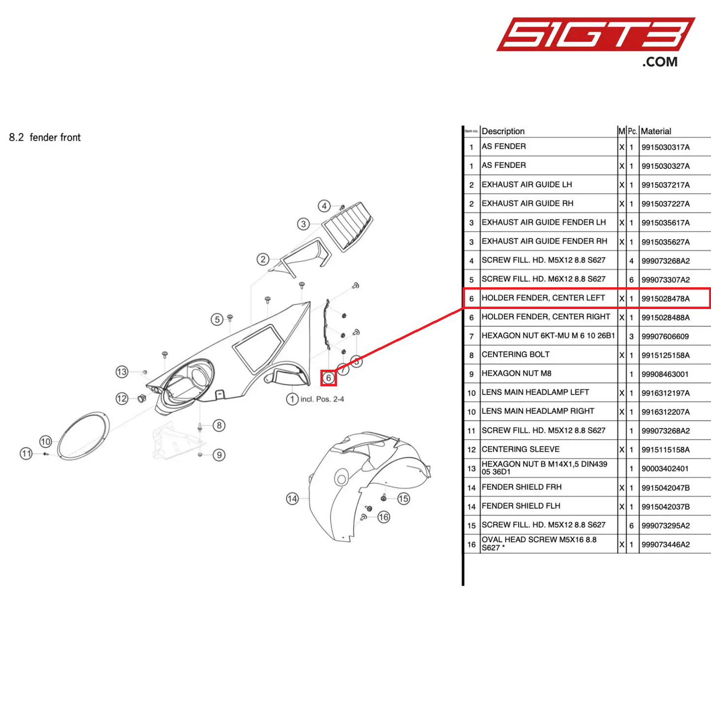 SUPPORT D'AILE, CENTRE GAUCHE - 9915028478A [PORSCHE 991.1 GT3 R]