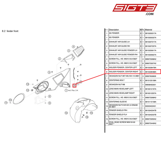 SUPPORT D'AILE, CENTRE DROIT - 9915028488A [PORSCHE 991.1 GT3 R]