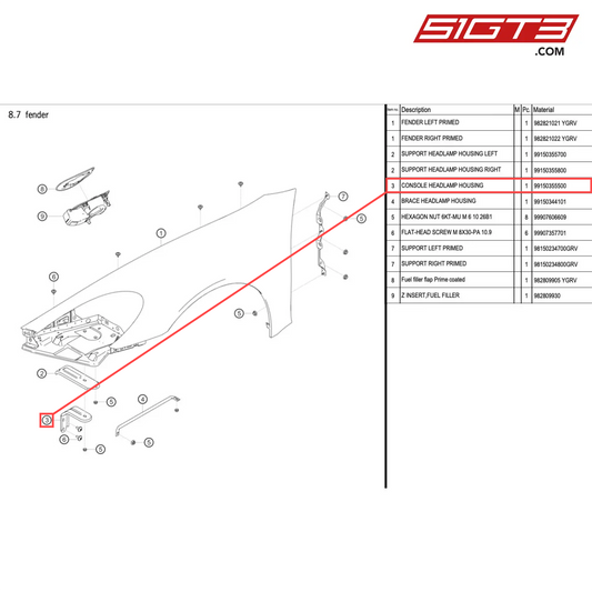 CONSOLE HEADLAMP HOUSING - 99150355500 [PORSCHE 718 Cayman GT4 Clubsport]