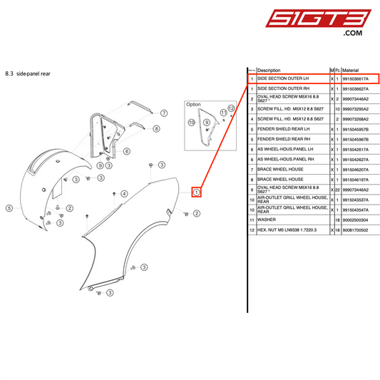 SEKCJA BOCZNA ZEWNĘTRZNA LEWA - 9915036617A [PORSCHE 991.1 GT3 R]