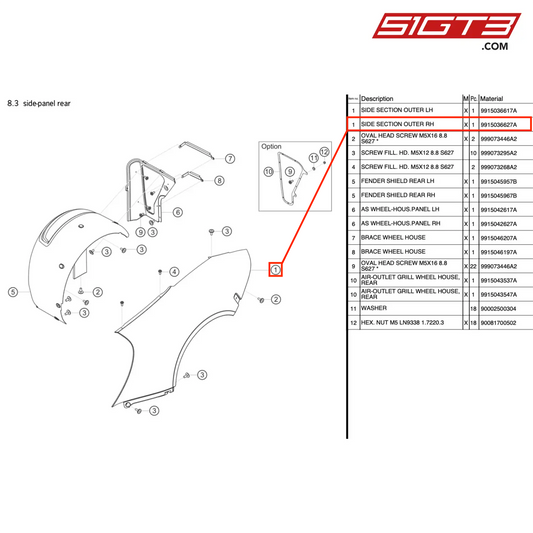 SEKCJA BOCZNA ZEWNĘTRZNA RH - 9915036627A [PORSCHE 991.1 GT3 R]