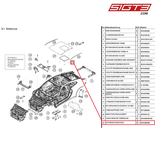 SET,FASTENER ROOF - 9915038038B [PORSCHE 991.1 GT3 Cup]