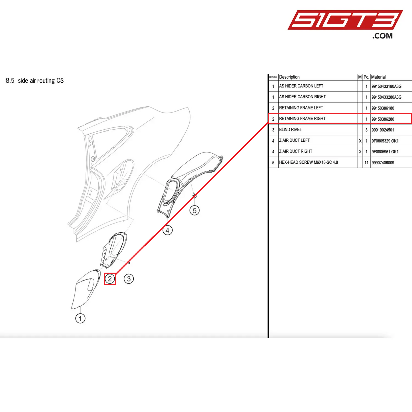 RETAINING FRAME RIGHT - 99150386280 [PORSCHE 911 GT2 RS Clubsport]