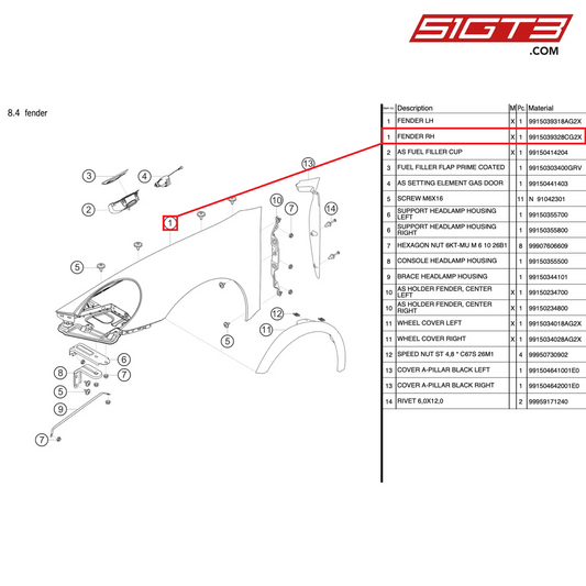 FENDER RH - 9915039328CG2X [PORSCHE 991.2 GT3 Cup]