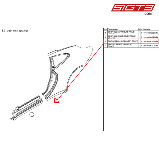 SIDE SECTION OUTER LEFT COUPE - 99150396102GRV [PORSCHE 991.2 GT3 Cup]