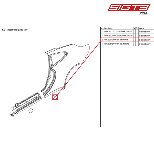 SIDE SECTION OUTER LEFT COUPE - 99150396102GRV [PORSCHE 991.1 GT3 Cup]
