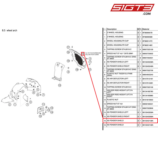 AS FENDER SHIELD - 9915042138A [PORSCHE 991.2 GT3 Cup]