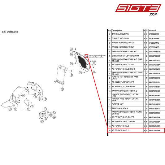 AS FENDER SHIELD - 9915042148A [PORSCHE 991.2 GT3 Cup]