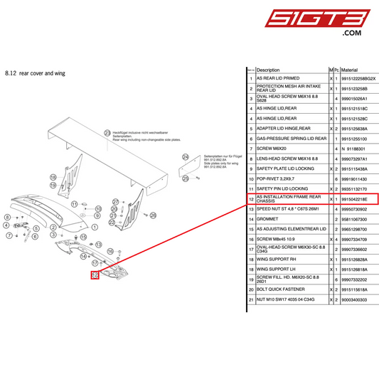 AS INSTALLATION FRAME REAR CHASSIS - 9915042218E [PORSCHE 991.2 GT3 Cup]