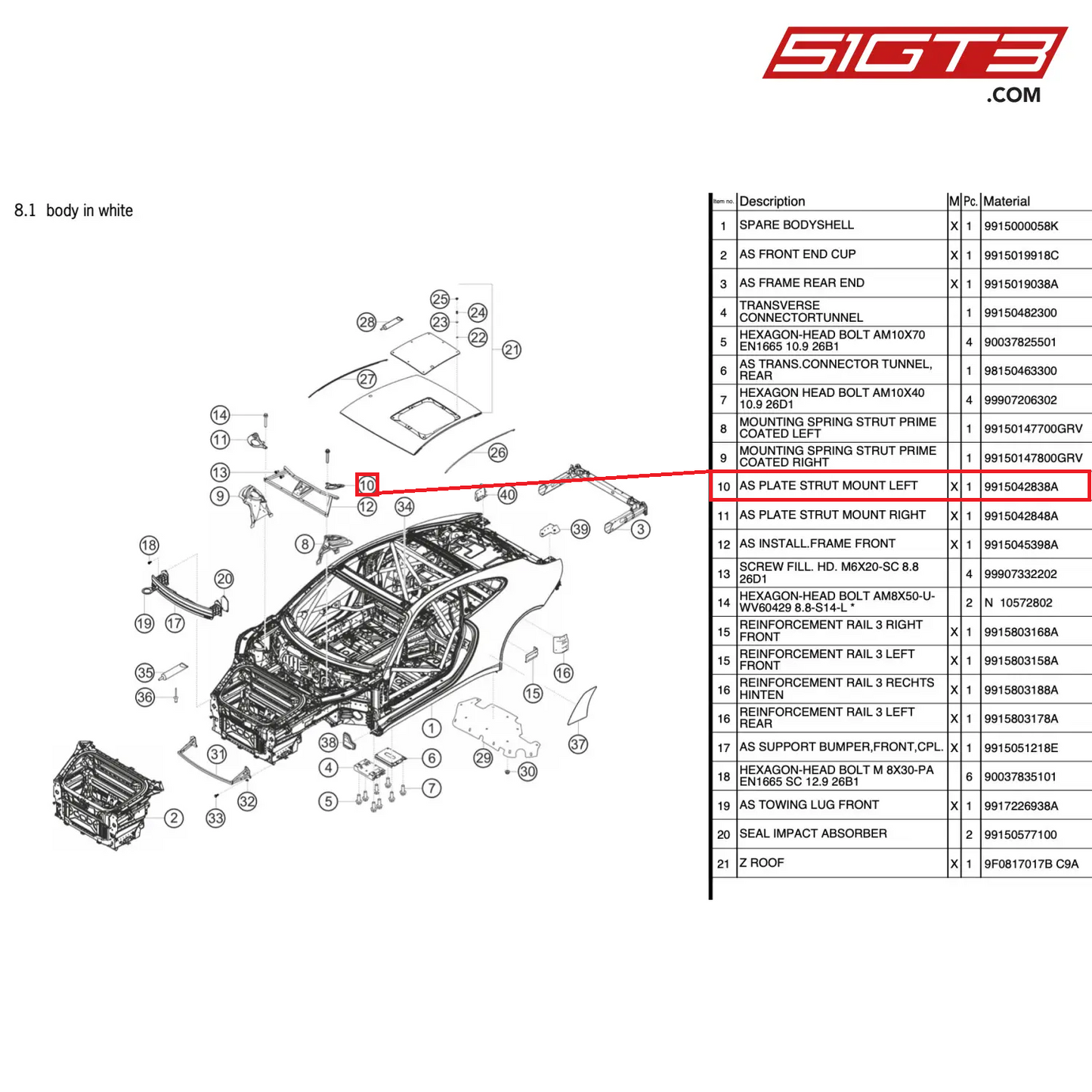 AS PLATE STRUT MOUNT LEFT - 9915042838A [PORSCHE 991.2 GT3 Cup]