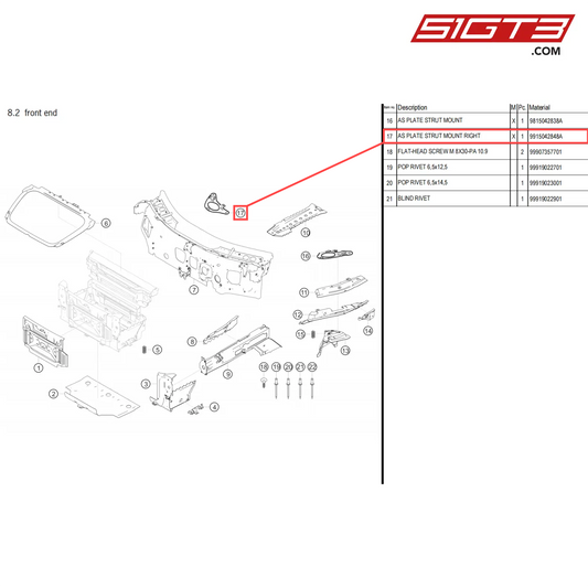 AS PLATE STRUT MOUNT RIGHT - 9915042848A [PORSCHE 718 Cayman GT4 Clubsport]