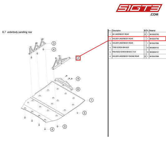 HOLDER UNDERBODY,REAR - 99150437796 [PORSCHE 991.1 GT3 Cup (2017)]