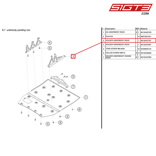 HOLDER UNDERBODY,REAR - 99150437797 [PORSCHE 991.2 GT3 Cup]