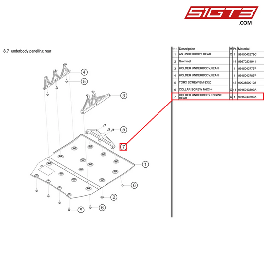 HOLDER UNDERBODY ENGINE REAR - 9915043799A [PORSCHE 991.2 GT3 Cup]
