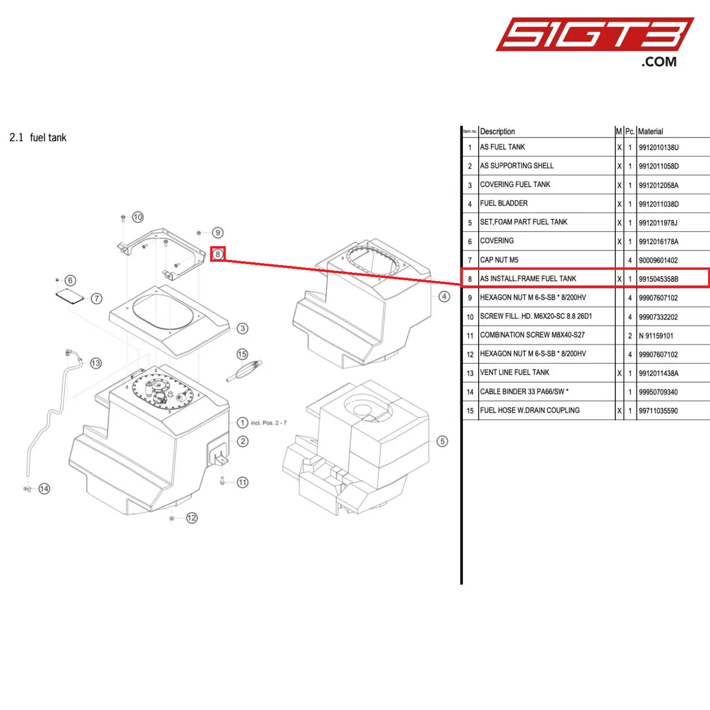 AS INSTALL.FRAME FUEL TANK - 9915045358B [PORSCHE 991.1 GT3 Cup (2017)]