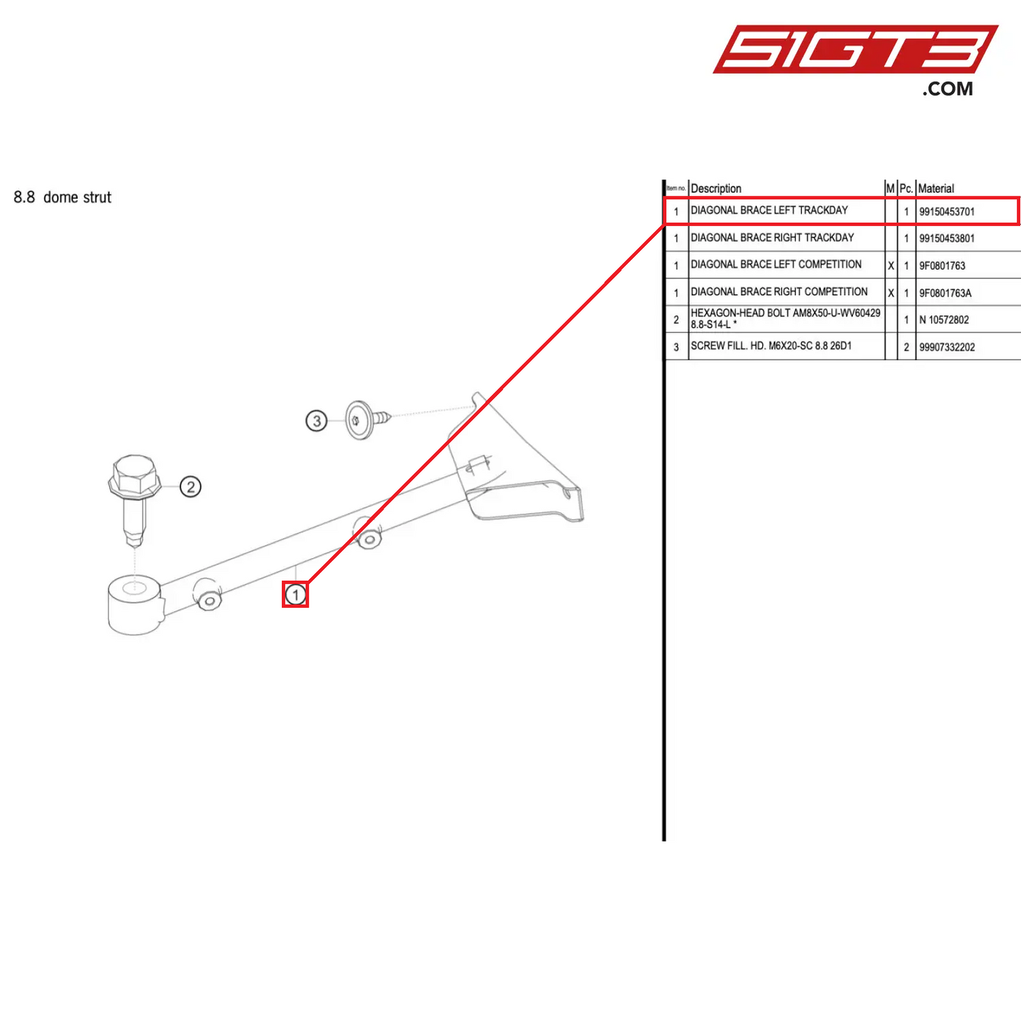 DIAGONAL BRACE LEFT TRACKDAY - 99150453701 [PORSCHE 718 Cayman GT4 Clubsport]