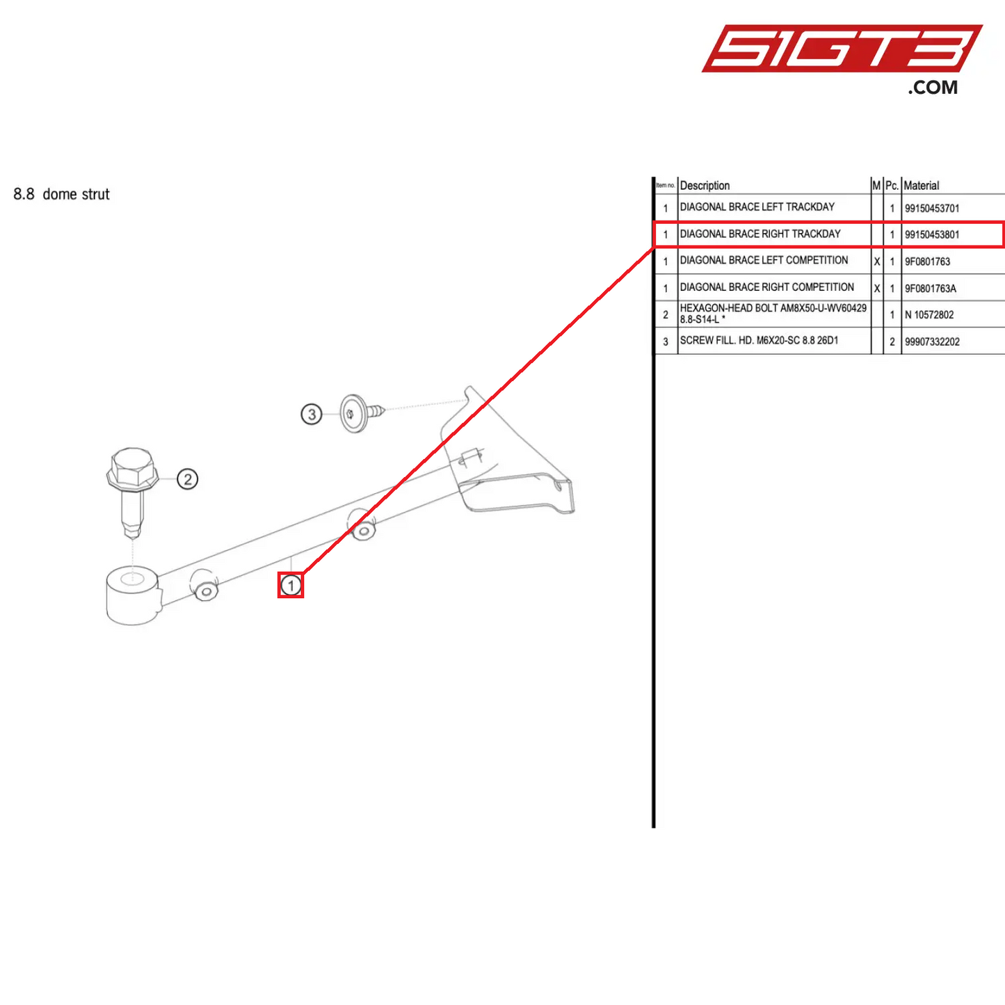 DIAGONAL BRACE RIGHT TRACKDAY - 99150453801 [PORSCHE 718 Cayman GT4 Clubsport]