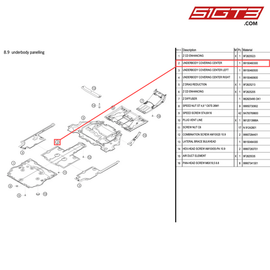 UNDERBODY COVERING CENTER - 99150460300 [PORSCHE 718 Cayman GT4 Clubsport]