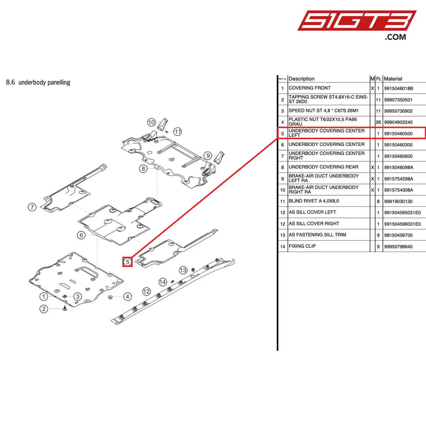 UNDERBODY COVERING CENTER LEFT - 99150460500 [PORSCHE 991.2 GT3