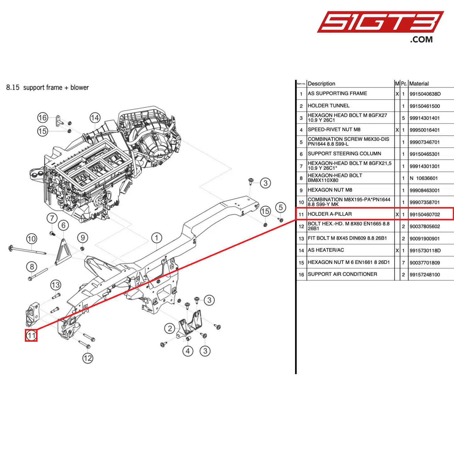 HOLDER A-PILLAR - 99150460702 [PORSCHE 911 GT3 Cup Type 991 (GEN 2)]