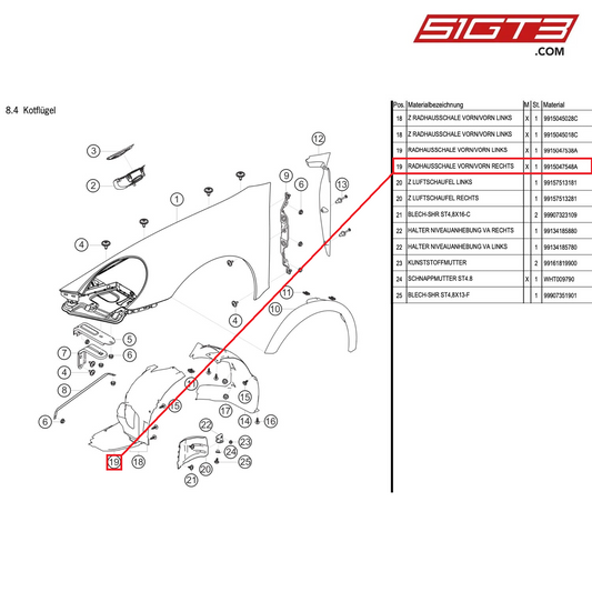 FENDER SHIELD RIGHT - 9915047548A [PORSCHE 991.1 GT3 Cup]