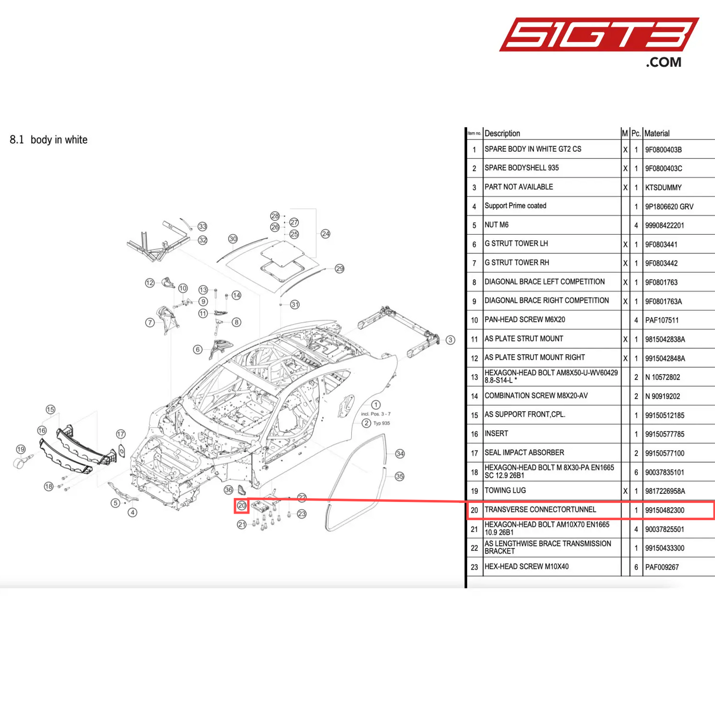 TRANSVERSE CONNECTORTUNNEL - 99150482300 [PORSCHE 911 GT2 RS Clubsport]