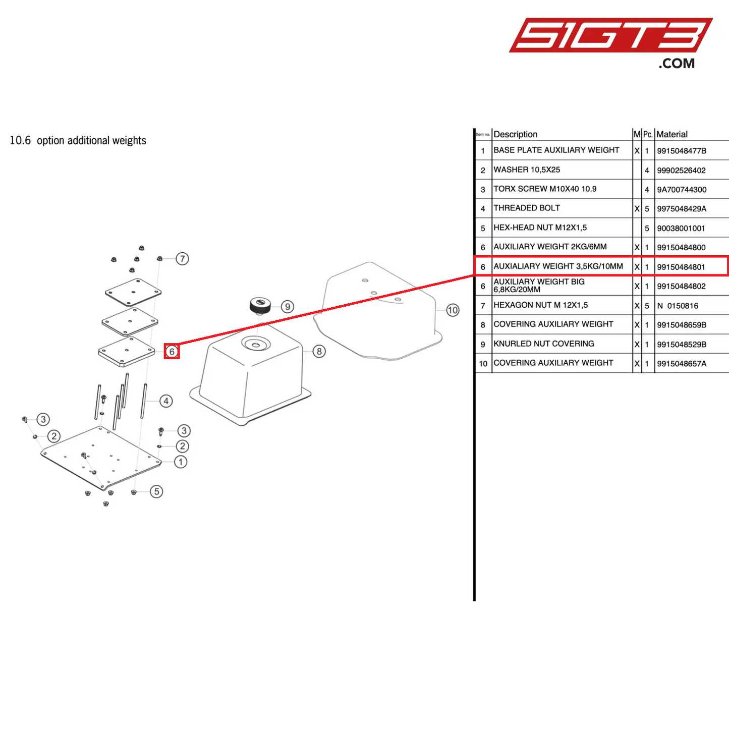 AUXIALIARY WEIGHT 3,5KG/10MM - 99150484801 [PORSCHE 911 GT3 Cup Type 991 (GEN 2)]