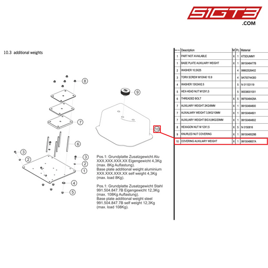 COVERING AUXILIARY WEIGHT - 9915048657A [PORSCHE 911 GT2 RS Clubsport]