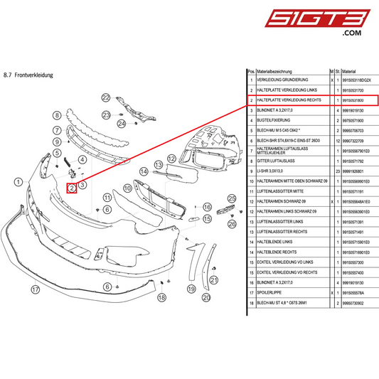PLAQUE DE FIXATION COUVERCLE DROIT - 99150531800 [PORSCHE 991.1 GT3 Cup]