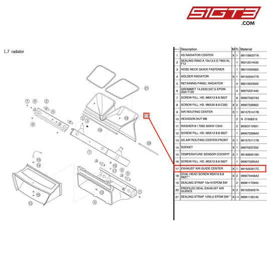 CENTRE DE GUIDAGE D'AIR D'ÉCHAPPEMENT - 9915053517C [PORSCHE 991.1 GT3 R]
