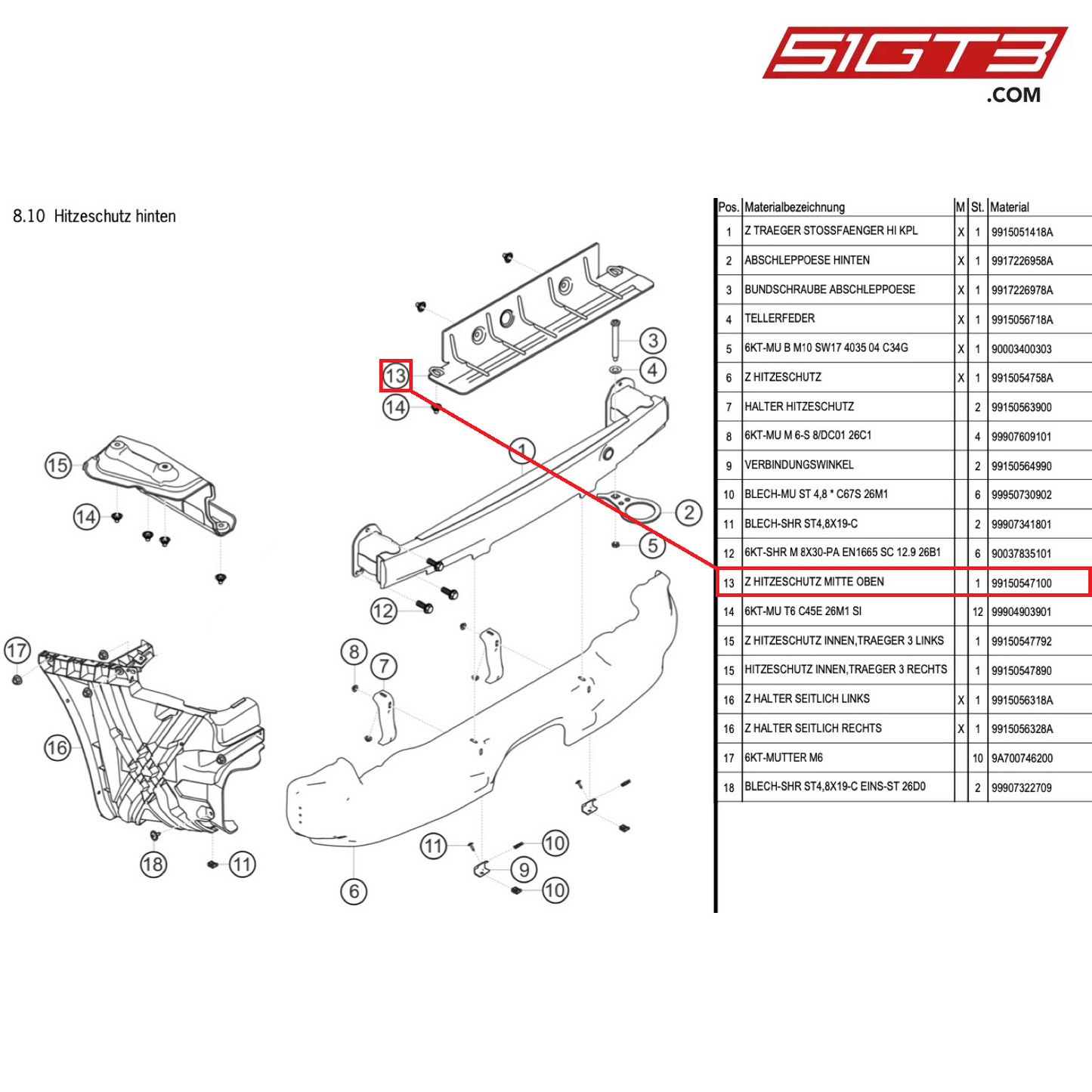 HEAT PROTECTION CENTRE UPPER - 99150547100 [PORSCHE 991.1 GT3 Cup]