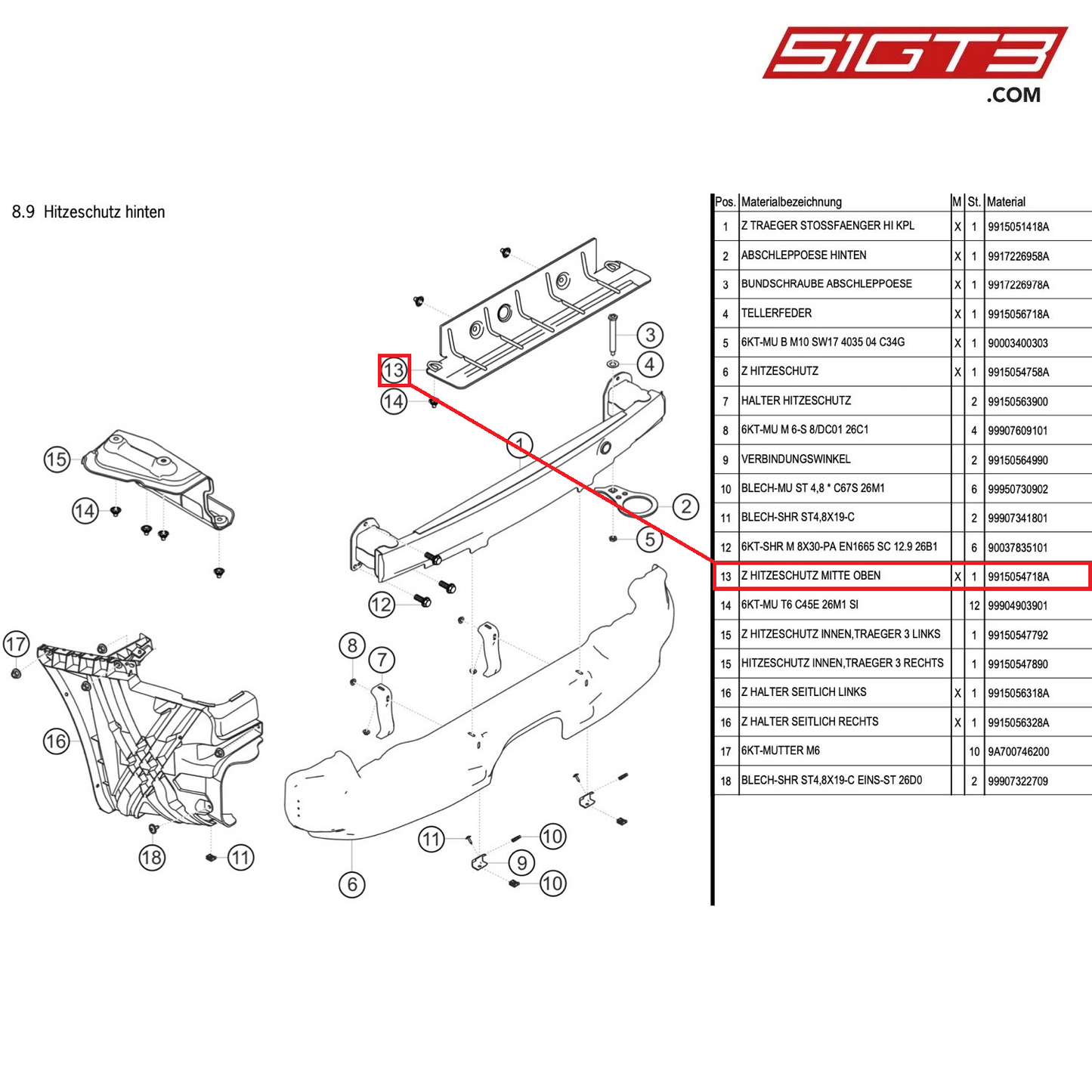 AS HEAT SHIELD CENTER,UPPER - 9915054718A [PORSCHE 991.1 GT3 Cup (2014)]