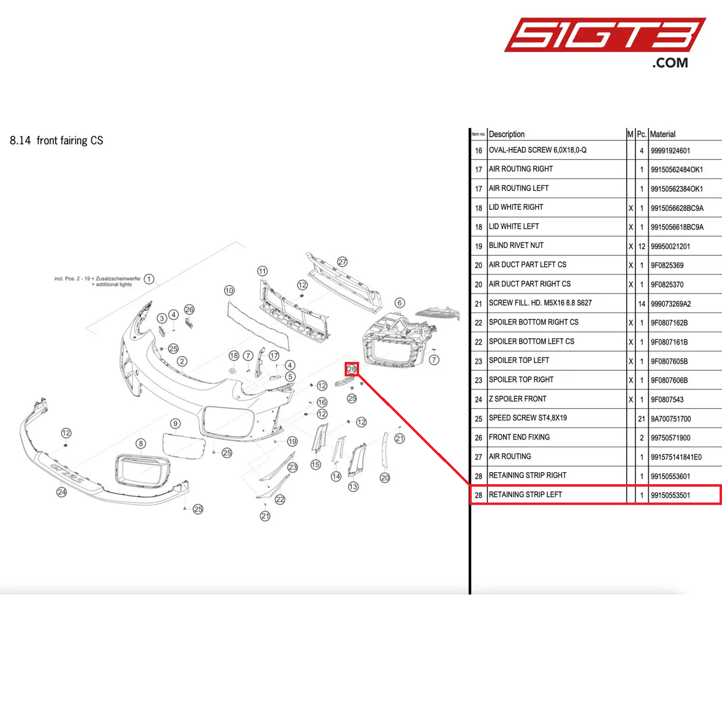 RETAINING STRIP LEFT - 99150553501 [PORSCHE 911 GT2 RS Clubsport]