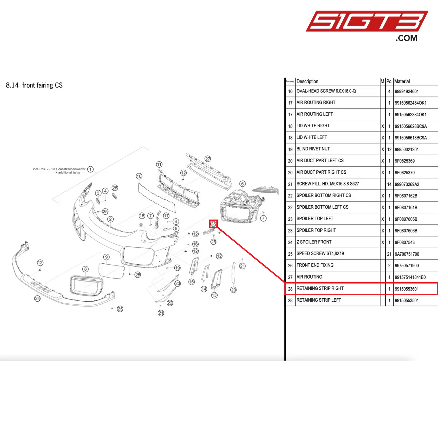 RETAINING STRIP RIGHT - 99150553601 [PORSCHE 911 GT2 RS Clubsport]