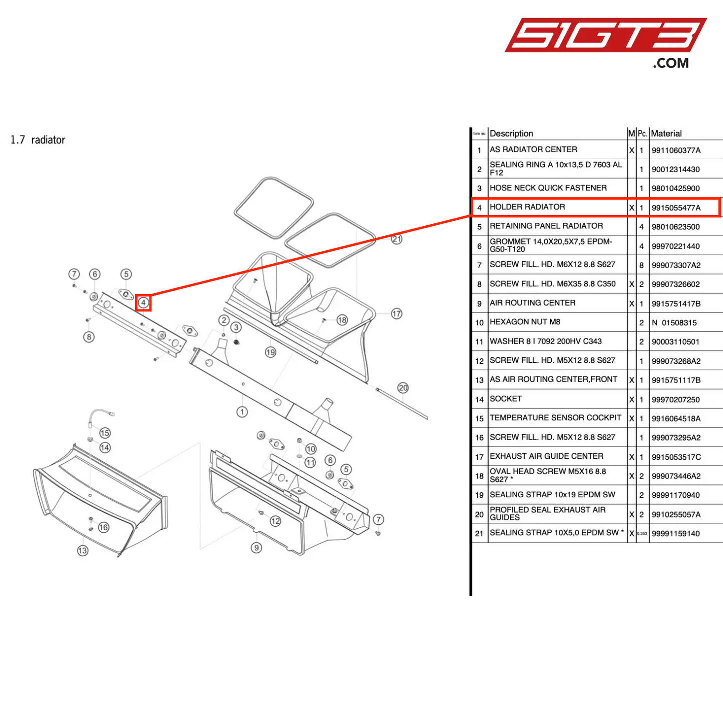 UCHWYT CHŁODNICY - 9915055477A [PORSCHE 991.1 GT3 R]