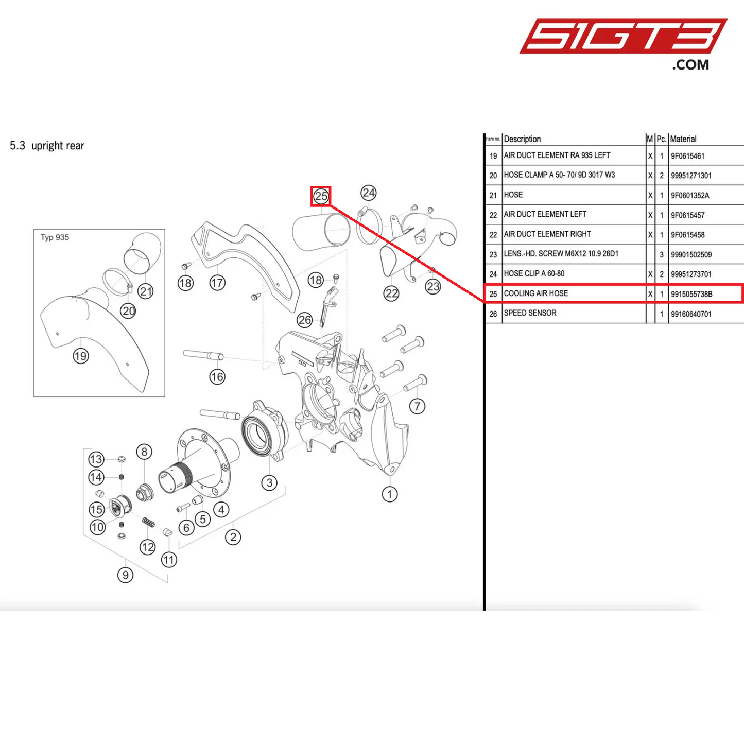 COOLING AIR HOSE - 9915055738B [PORSCHE 911 GT2 RS Clubsport]