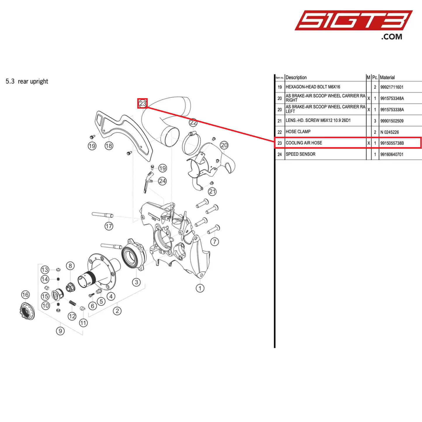 COOLING AIR HOSE - 9915055738B [PORSCHE 991.1 GT3 Cup (2017)]