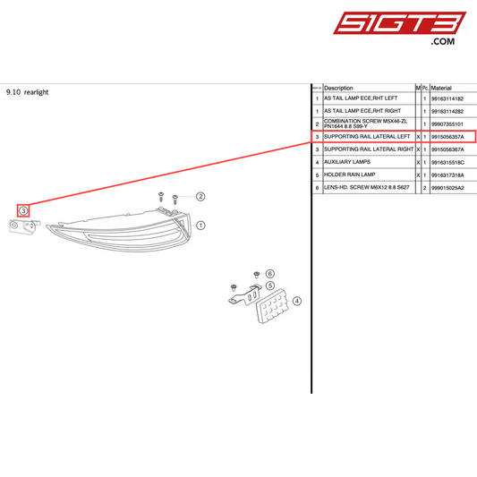 SUPPORTING RAIL LATERAL LEFT - 9915056357A [PORSCHE 991.1 GT3 R]