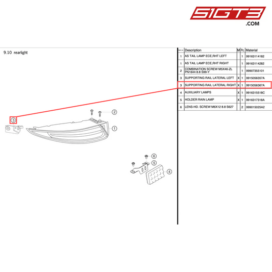 SUPPORTING RAIL LATERAL RIGHT - 9915056367A [PORSCHE 991.1 GT3 R]