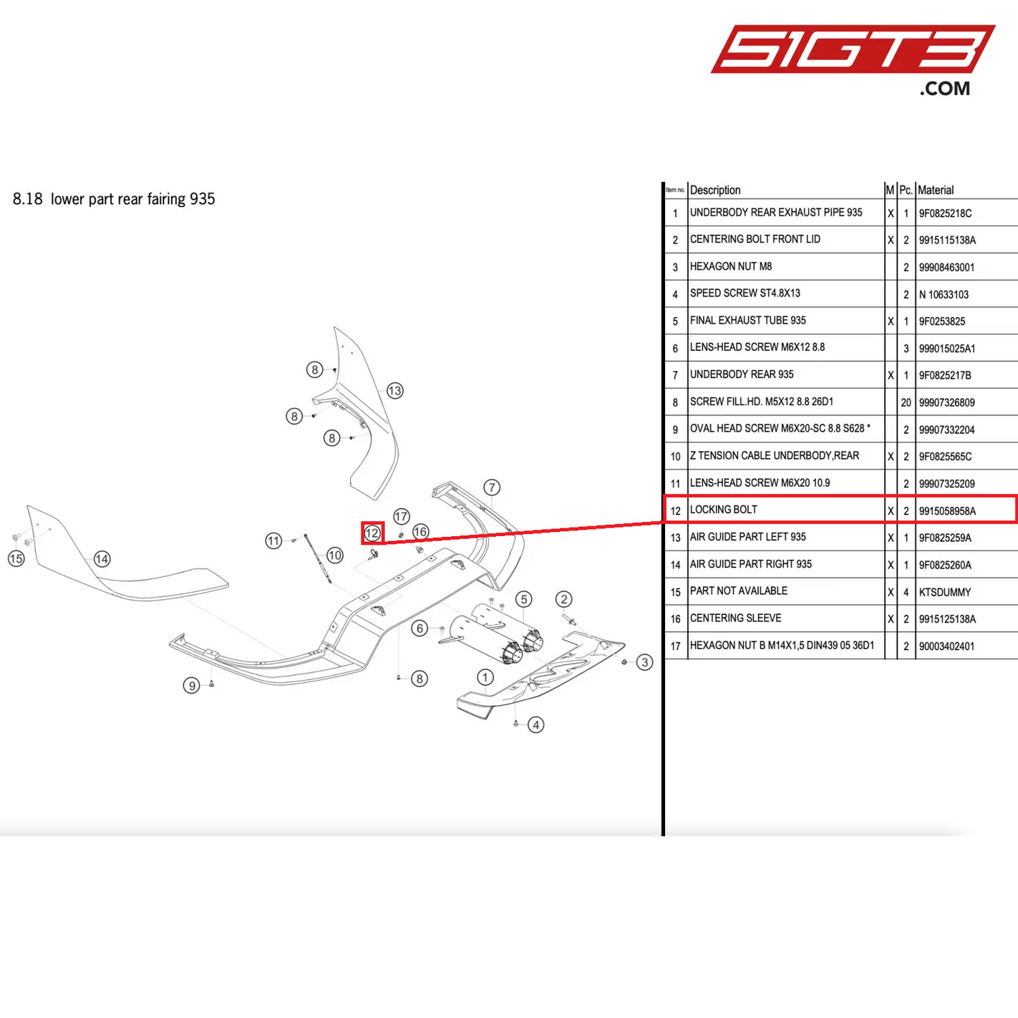 LOCKING BOLT - 9915058958A [PORSCHE 911 GT2 RS Clubsport]