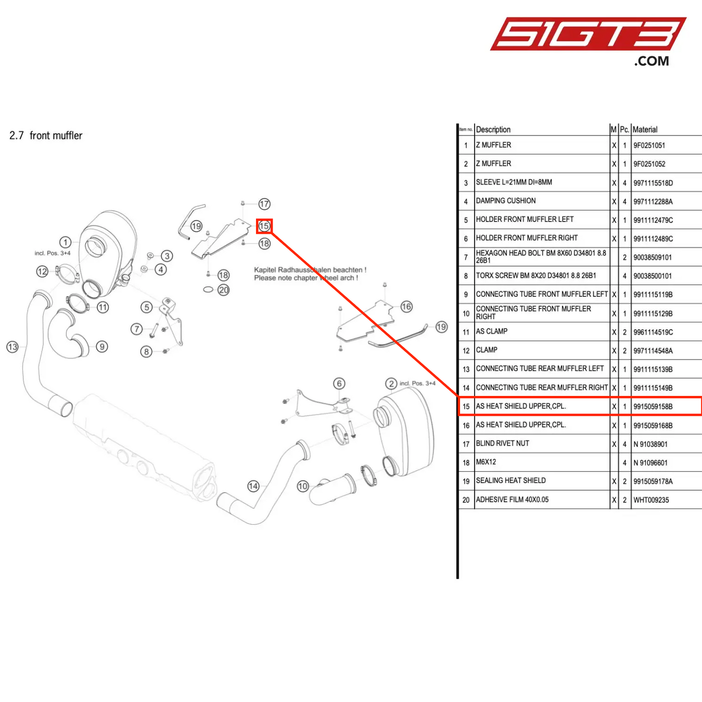 AS HEAT SHIELD UPPER,CPL. - 9915059158B [PORSCHE 991.1 GT3 Cup (2017)]