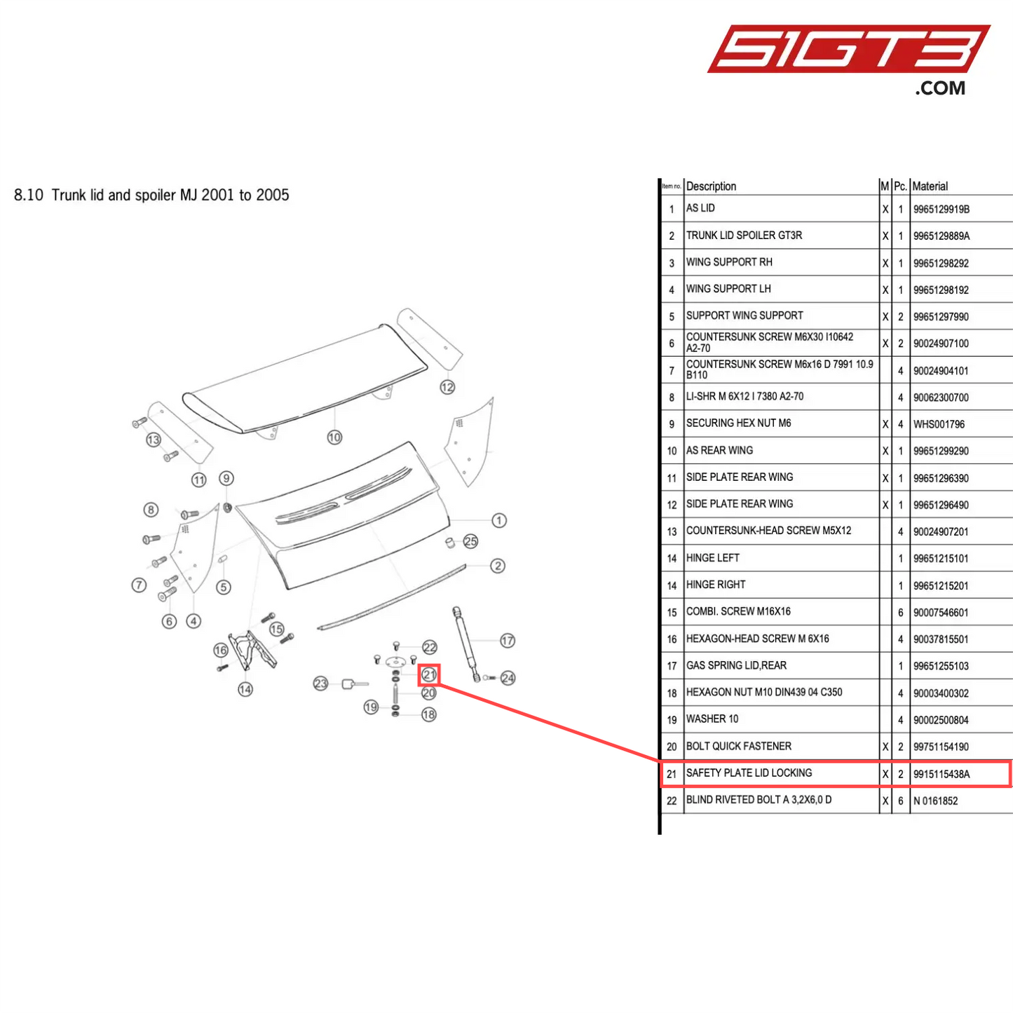 SAFETY PLATE LID LOCKING - 9915115438A [PORSCHE 996 GT3 Cup]