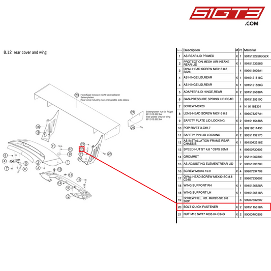 BOLT QUICK FASTENER - 9915115618A [PORSCHE 991.2 GT3 Cup]