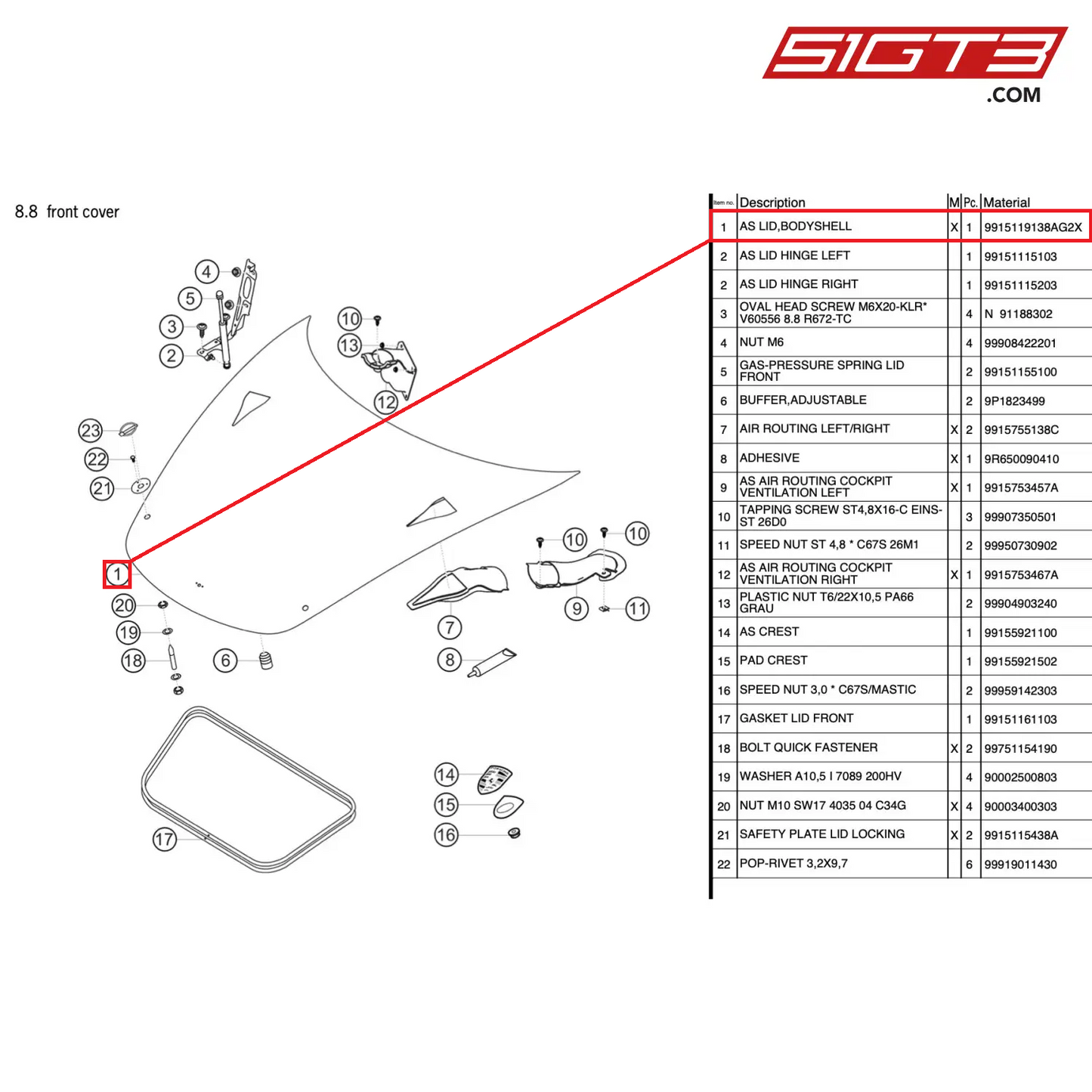 FRONT BONNET LID - 9915119138AG2X [PORSCHE 991 Cup]