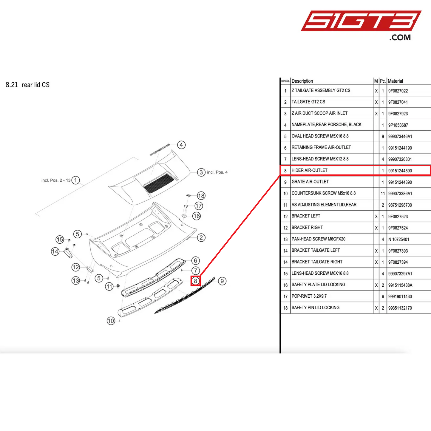 HIDER AIR-OUTLET - 99151244590 [PORSCHE 911 GT2 RS Clubsport]