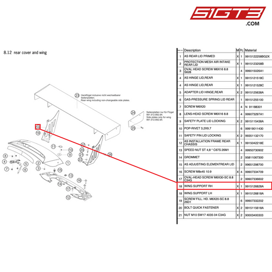 WING SUPPORT RH - 9915126828A [PORSCHE 991.2 GT3 Cup]