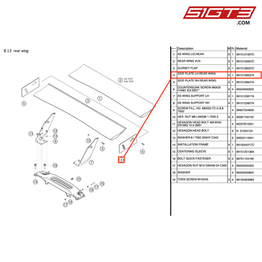 ZIJPLAAT LH ACHTERVLEUGEL - 9915129637A [PORSCHE 991.1 GT3 R]