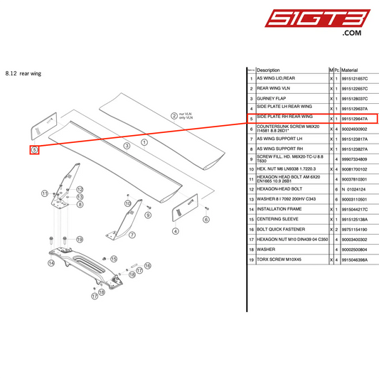 ZIJPLAAT RH ACHTERVLEUGEL - 9915129647A [PORSCHE 991.1 GT3 R]